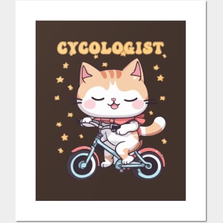 Cycologist Cat Riding Bike - Funny and Cute Biking Enthusiast Posters and Art